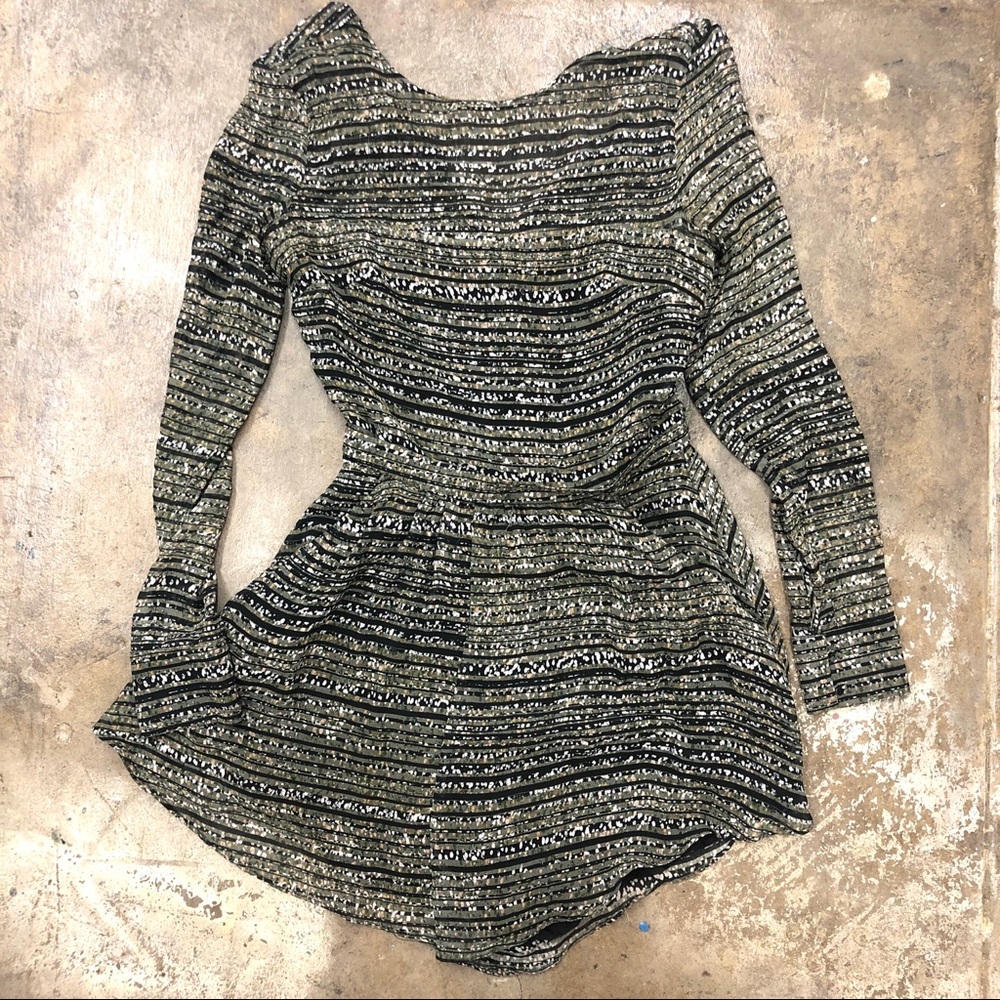 Kookai Silk Romper Shorts Black Green Abstract